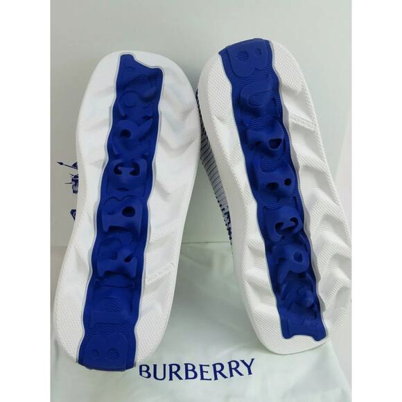 $ 1K NIB BURBERRY BOX BLUE CHECK CANVAS LOGO PLATFORM SNEAKERS 6.5 US 39.5 ITALY - Picture 4 of 12